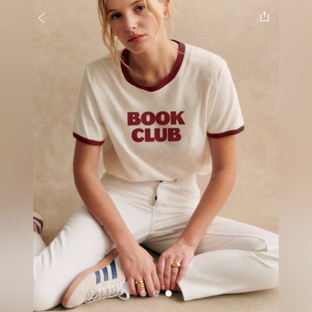 Sézane White and Red 'Book Club' T-Shirt